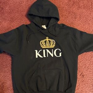 Gildan Black Hoodie with Gold Crown and White "KING" Print